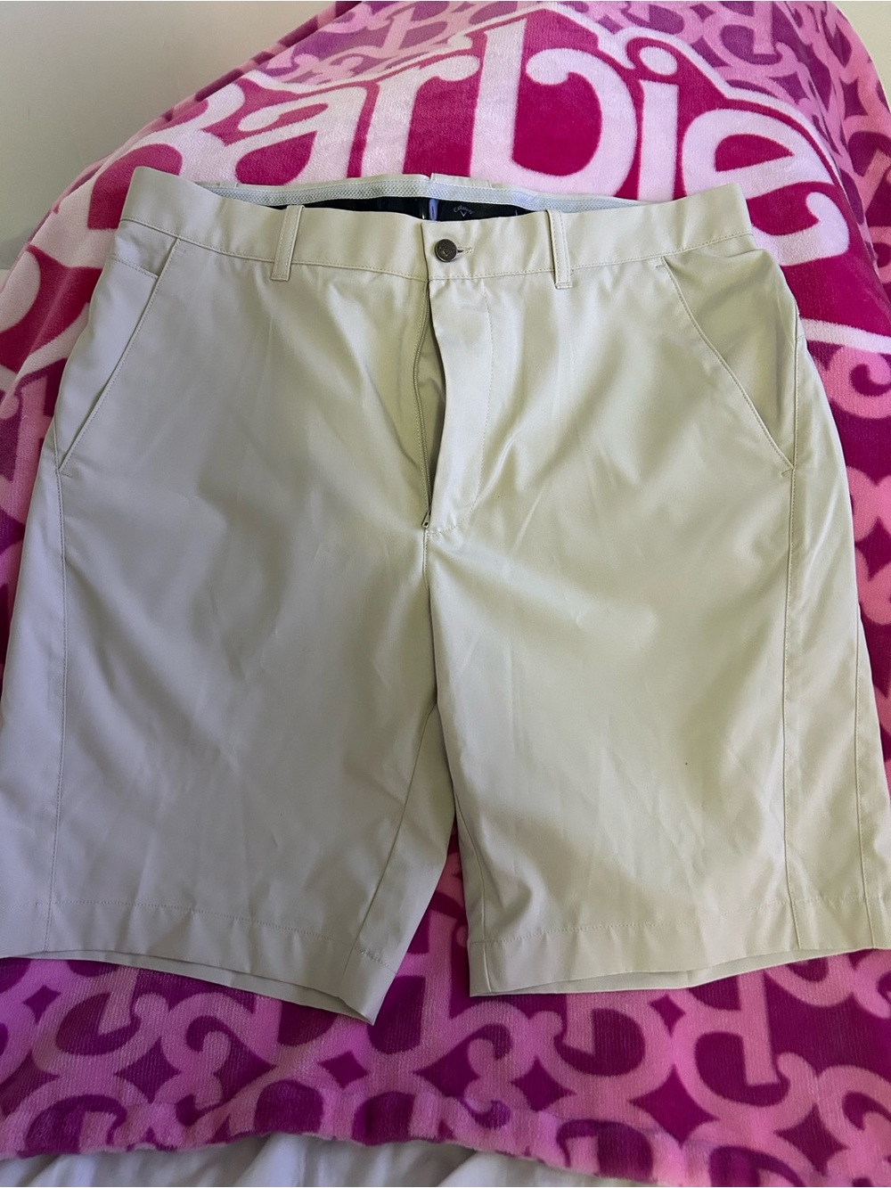 Callaway Light Beige Flat-Front Men's Golf Shorts